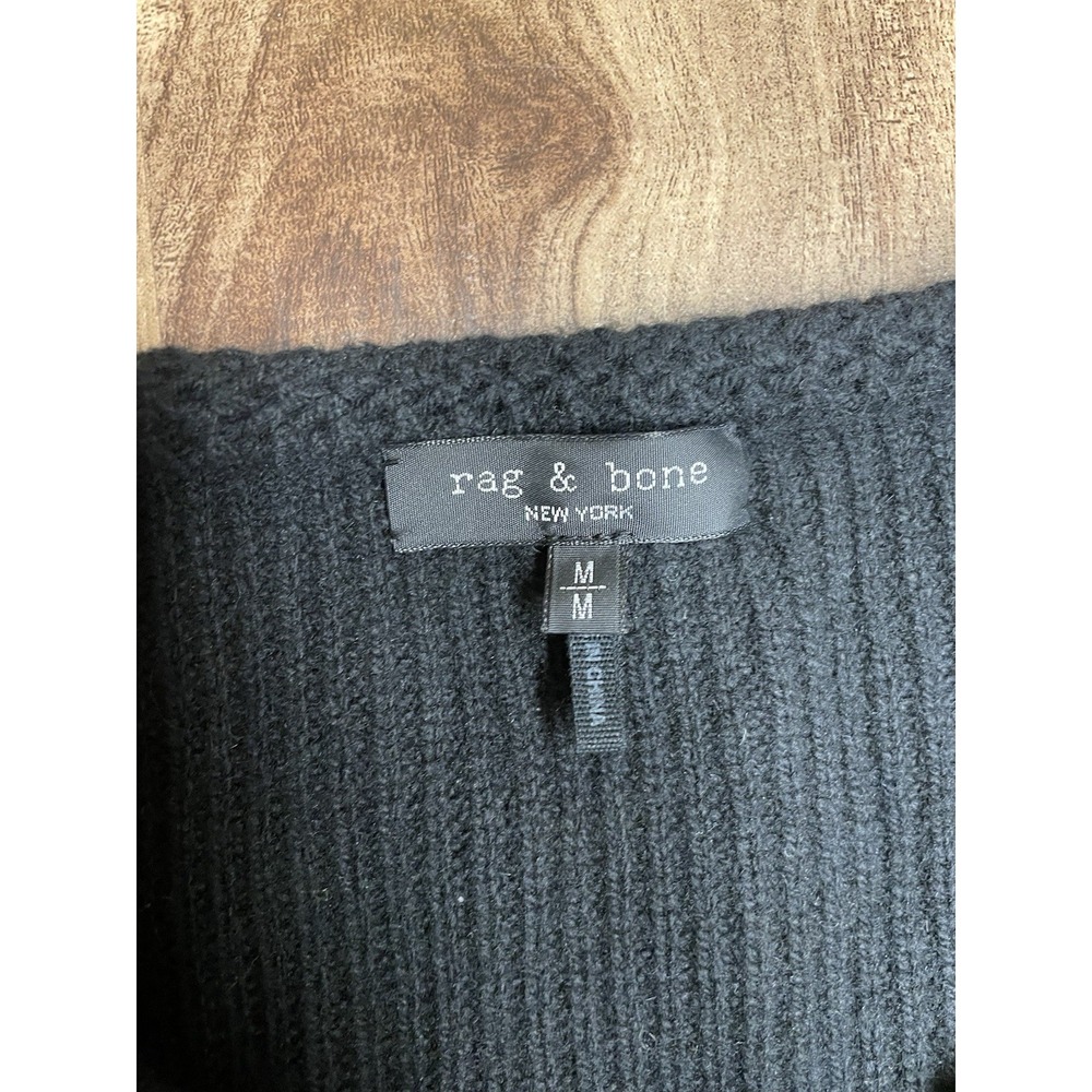 Rag & Bone Nancy Long Rib-knit Wool-Blend Jewelneck Cardigan W/Gold tone Buttons - Picture 3 of 9
